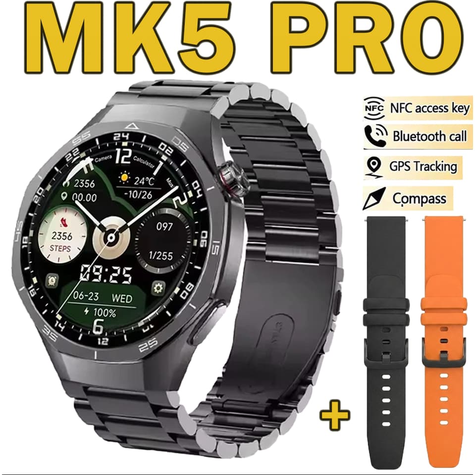 2026 MK5 PRO NFC Relógio Inteligente Masculino HD Tela AMOLED Freqüência Cardíaca