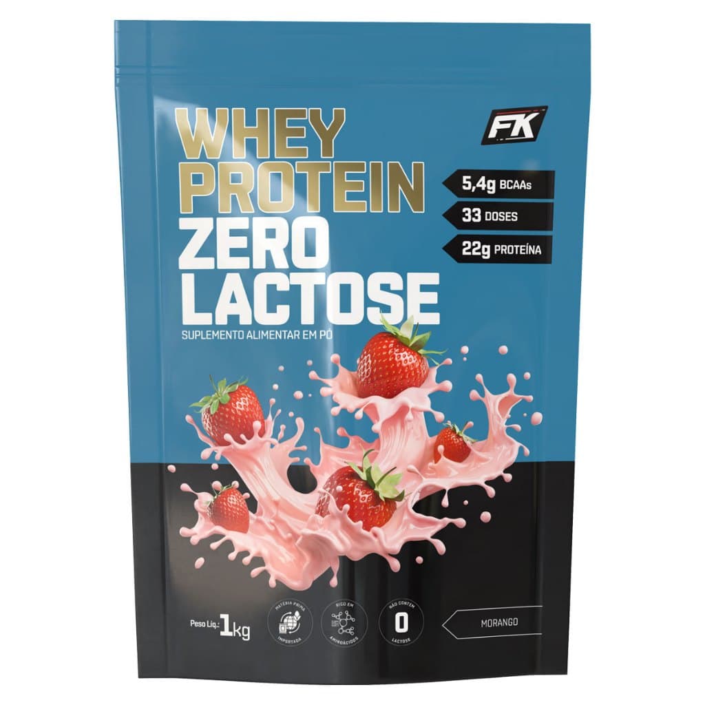 Whey Protein Concentrado Zero Lactose Refil 1kg Fk - Rende 33 doses - Lactose Free - Sem Lactose - 22g de Proteína