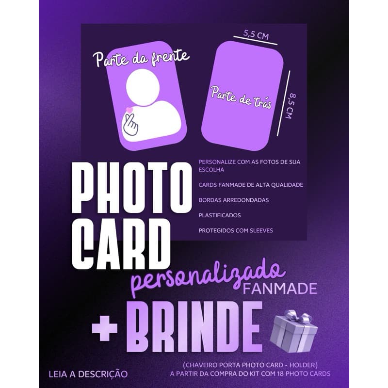 Kit 5 Photo Cards Personalizados Fan made Resistente à água + Presente