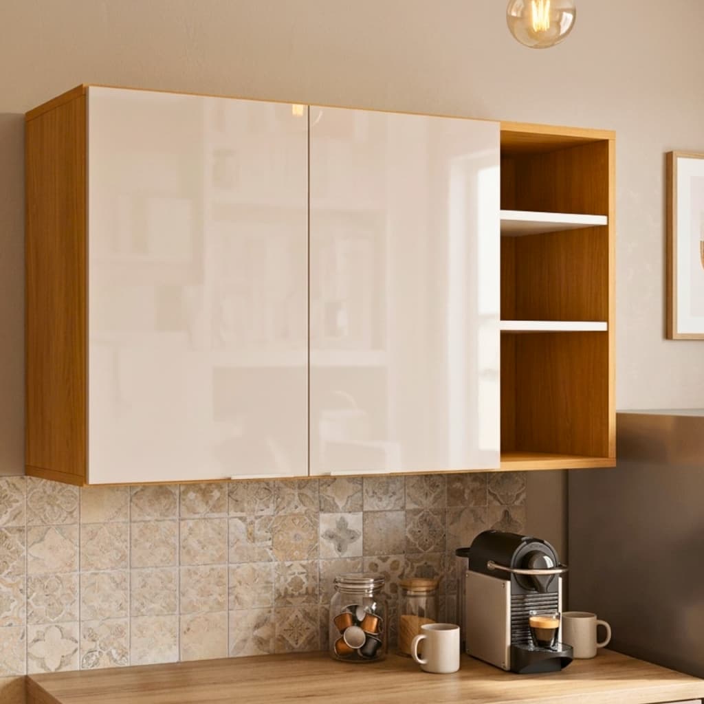 Armário De Parede Módulo Aéreo Suspenso 2 Portas Nicho Decoração Cozinha Multiuso Lavanderia Ópera