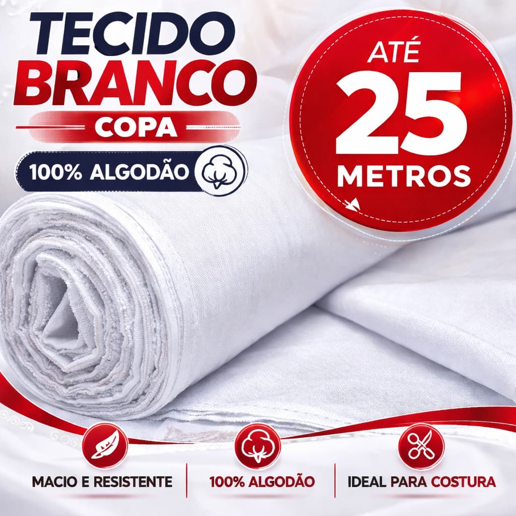 Tecido Pano de Prato Liso Até 25 Metros em Algodão Pano Copa Branco Sacaria Artesanato Pintura