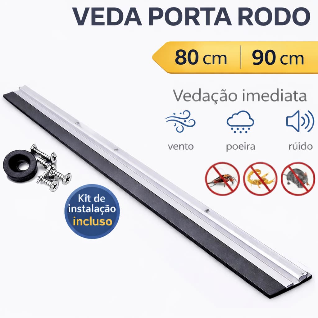 Veda Porta Aluminio Reforcado EVA Rodo Vedante 80cm 90cm Anti Poeira Insetos Ruido