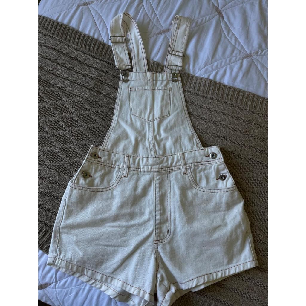 Jardineira short jeans off white
