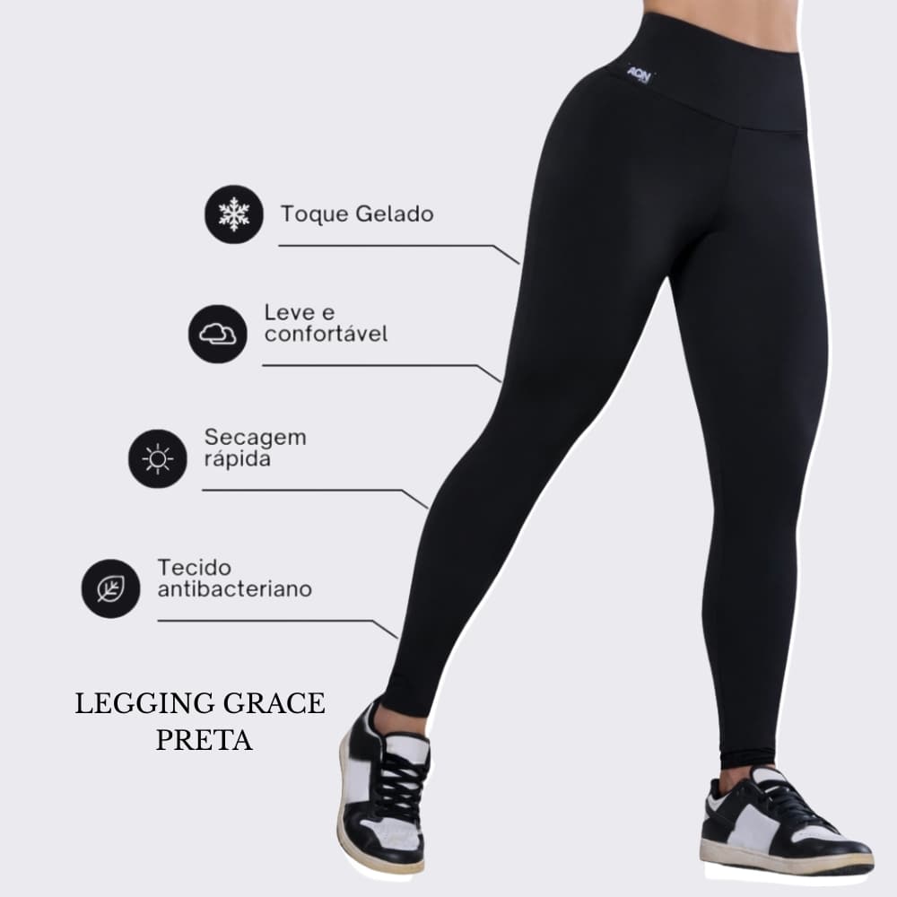 Promoção Calça Legging Fitness Grace Preta Treino Academia Corrida AQN SPORT