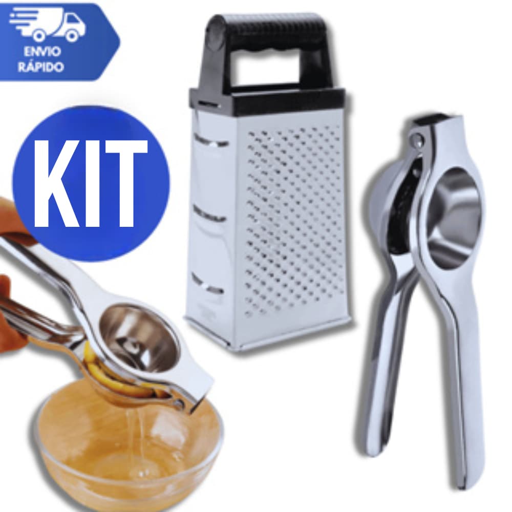 Ralador de Aço Inox 18CM com Cabo Ergonômico 4 Lados para Cozinha Doméstica + Espremedor de Limão