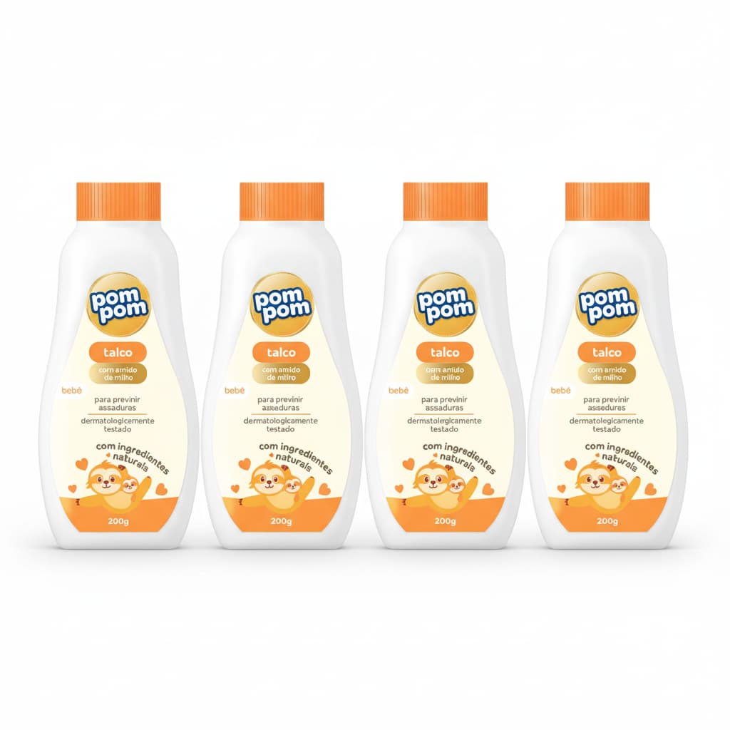 4x Talco Infantil Pom Pom 200g