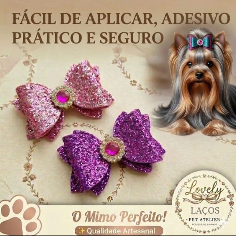 Laços Pet Adesivados em EVA com Strass Luxo - 20 unidades