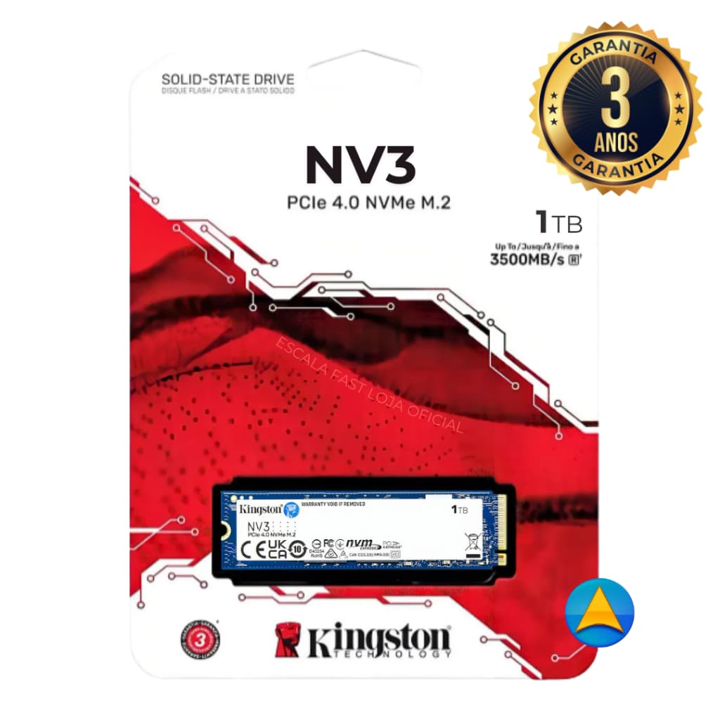 SSD NVME M.2 Kingston 4TB/ 2TB/ 1TB e 500GB NVMe PCIe 4.0 - SNV3S Preto