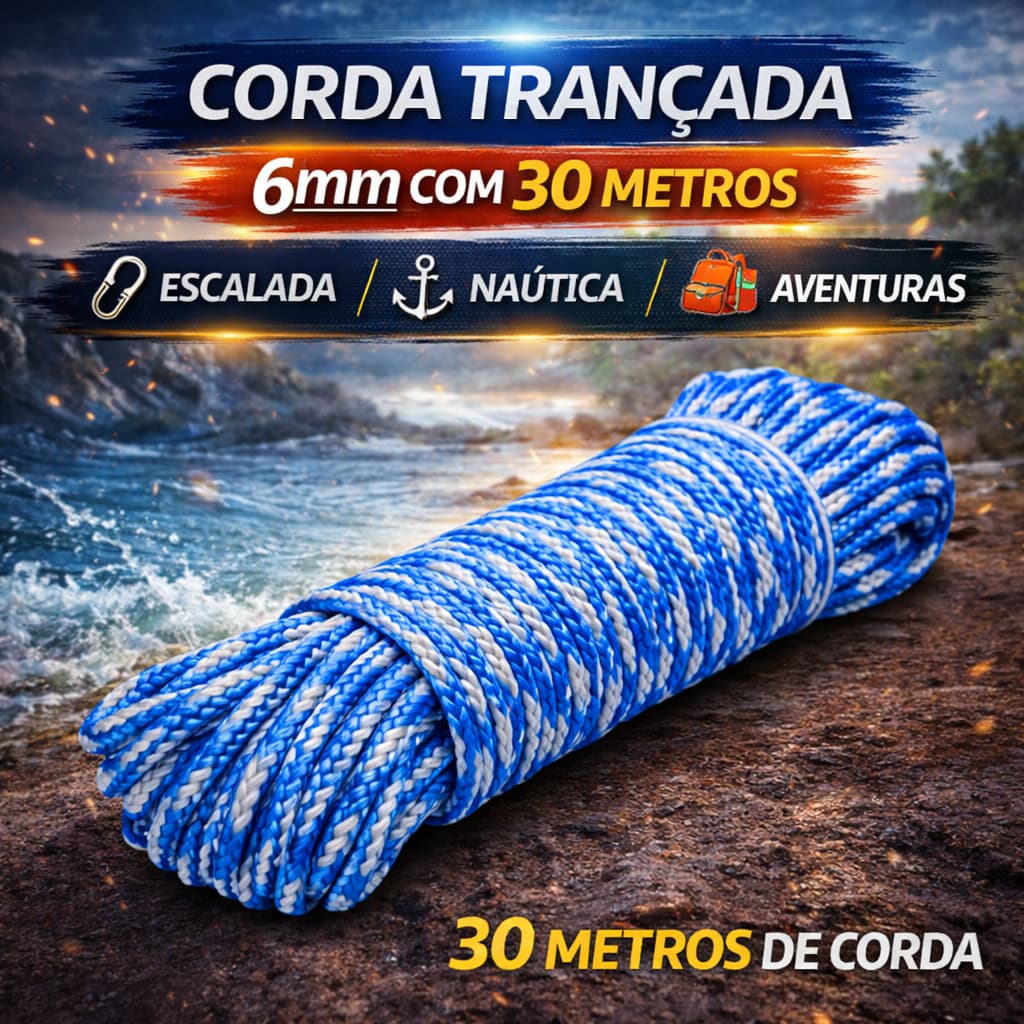 Corda Trançada 6mm 30m Multiuso Amarração Camp Pesca Varal