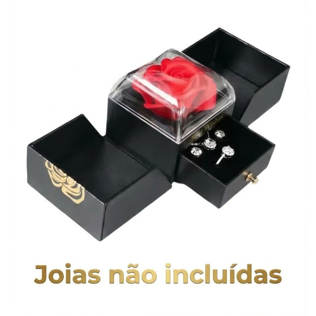 Jóias Caixa De Presente Com Sacola, eterna Rosa Flor Gaveta, Caixa Para Brincos Anel Colar, Jóias De Casamento Embalagem