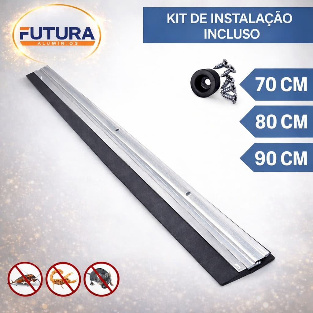 Vedante Porta Alumínio com Borracha Anti Poeira Insetos 70 80 90cm
