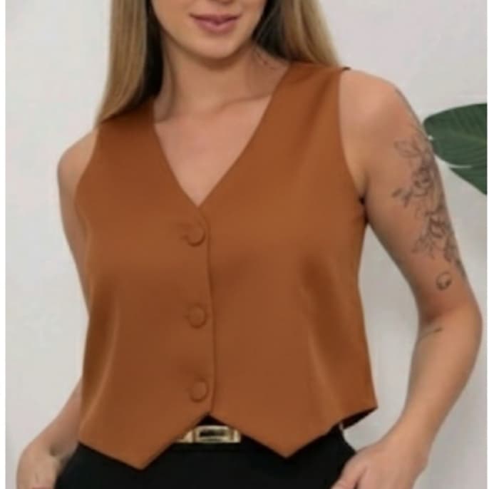 Coletinho Curto Feminino Forrado  Botões Frrado Social tecido AFALIATARIA