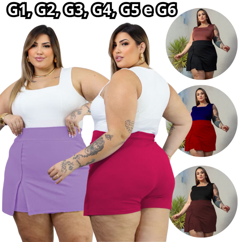 SHORT SAIA PLUS SIZE VERÃO ANNARUGA PREMIUM LOOK ELEGANTE FESTA BALADA CURVE