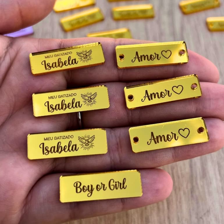 Tag Retangular Personalizada Em Acrílico Com Nome Logo 3x1 cm Etiqueta Aplique
