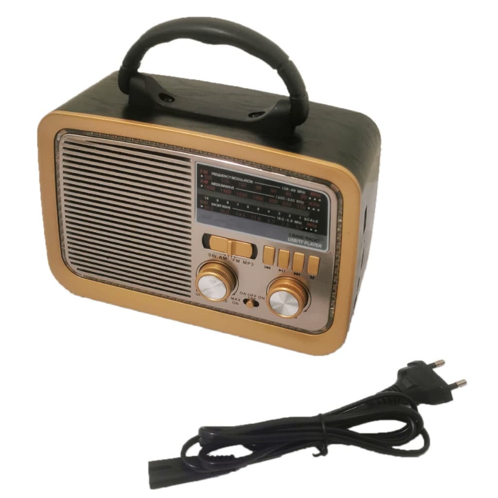 Rádio Portátil Retrô Am Fm A Pilha Energia Usb Recarregável AL3188