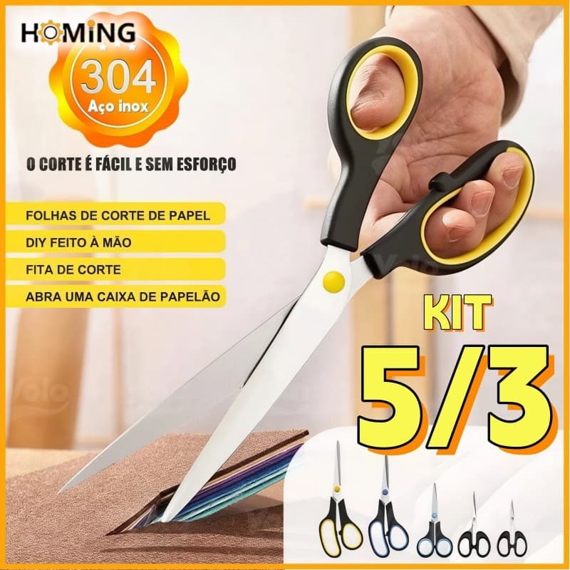 Kit 5/3 Tesouras de Aço Inox Alta Qualidade Multiuso Alta Durabilidade Tesoura para Ter Em Casa