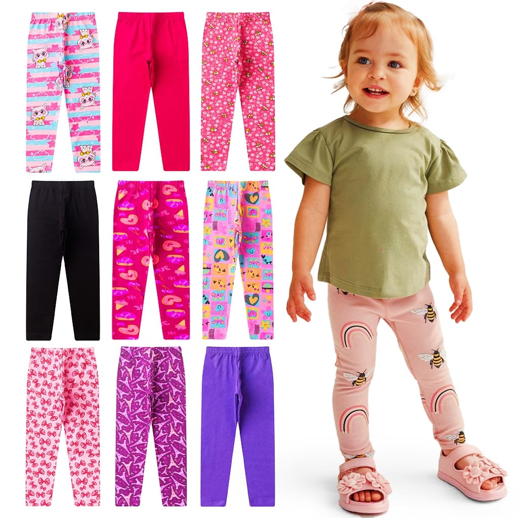 Kit 2, 3 ou 4 Calças Leggings de Cotton Sortidas Infantil Menina Premium