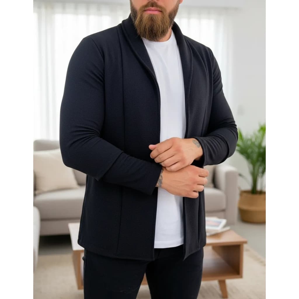 Cardigan Blazer Comprido Longo Masculino Casaco Manga Longa