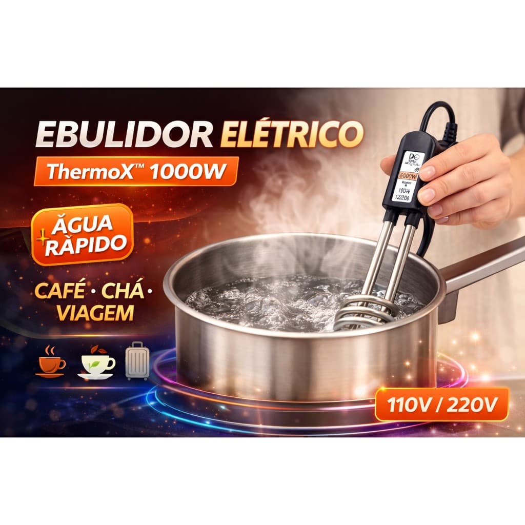 Ebulidor Elétrico ThermoX™ 1000W Aquecedor de Água Portátil Rápido Café Chá Viagem 110V/220V