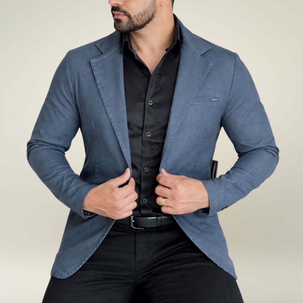 Blazer Masculino Alfaiataria 2 Botões Slim Jacquard Texturizado Premium Esporte Fino Corte Italiano Social Paletó Terno