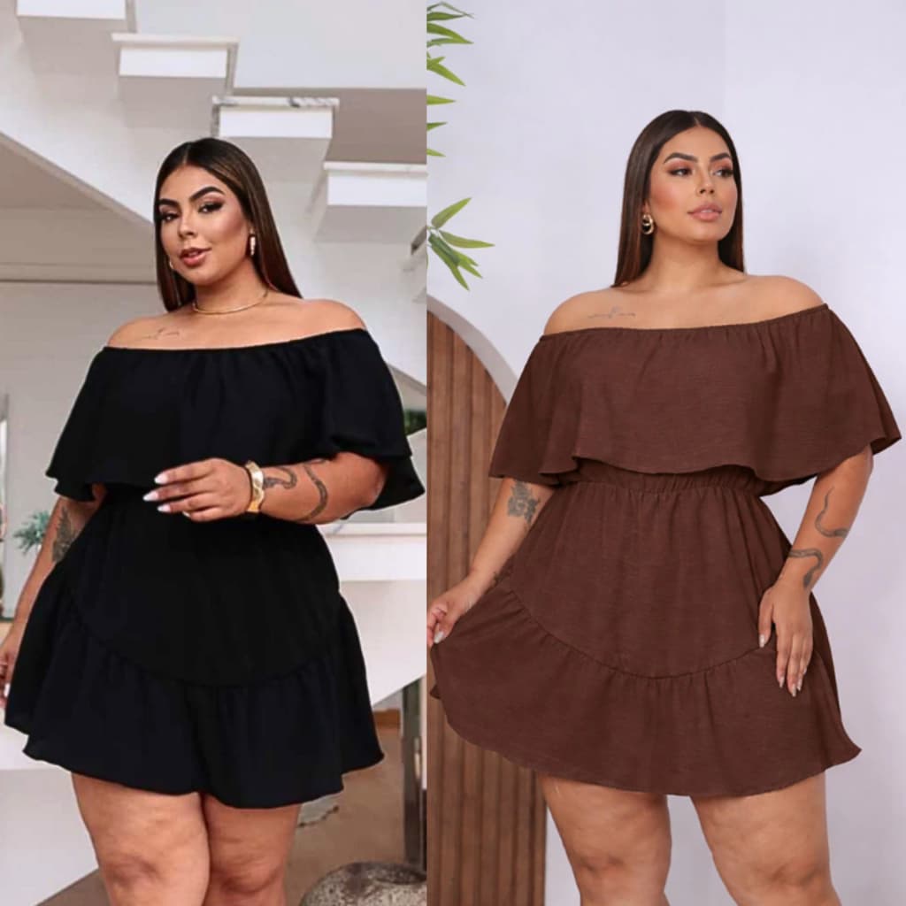 Macaquinho Sol Feminino Short Saia Plus Size G1 G2 Ombro a Ombro Tecido Duna Moda Verão Casual Confortável Elegante Sol
