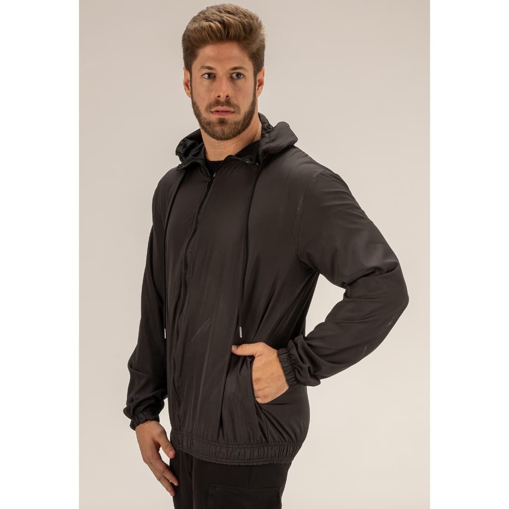 Blusa Corta Vento Masculino Liso Jaqueta Academia Corrida Caminhada Fitness com Touca Zíper Bolso