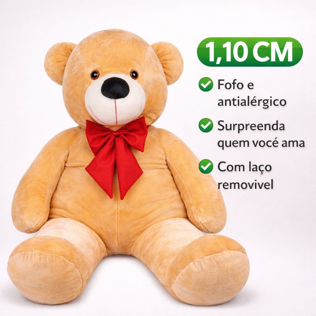 Urso Gigante Pelúcia Grande Teddy 1,10 Metros e 90 cm Presente decoração Antialérgico