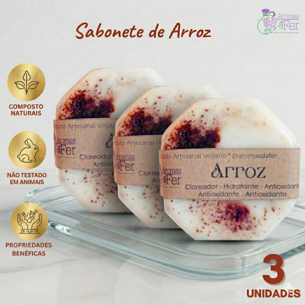 Kit Sabonete Facial de Arroz Skin Care Clareador Artesanal Vegano