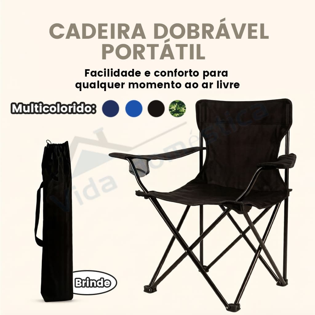 Cadeira Dobrável com Porta Copos Pesca Praia Acampamento com bolsa Cadeira de Camping Dobrável 150kg