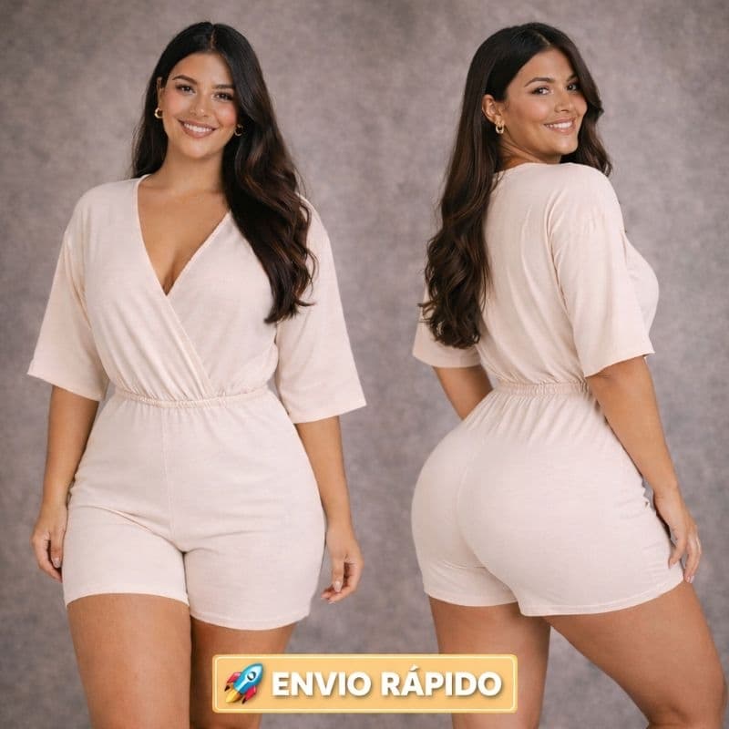 Macacão Plusize Noite Macaquinho Short festa Gola V feminino que Modela o Corpo do Brasil