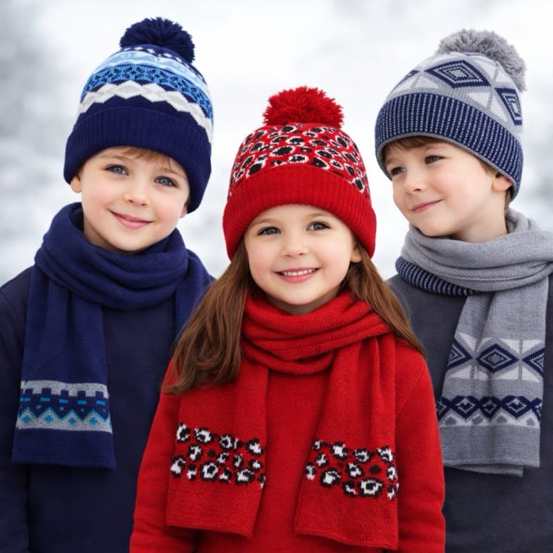 Kit Touca e Cachecol Infantil Inverno Lã Menino e Menina 0230