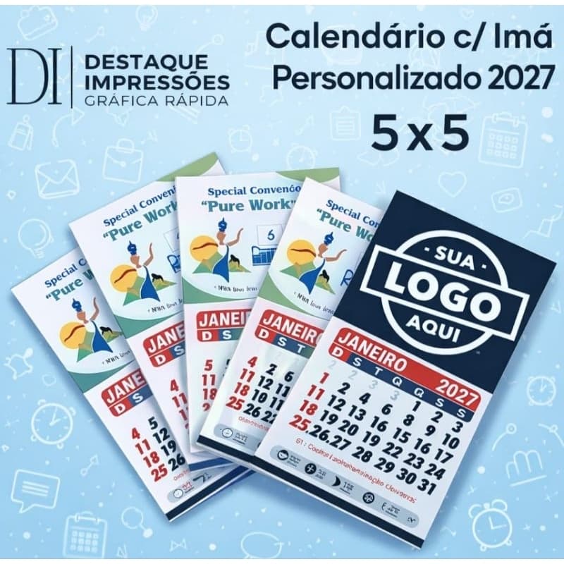 50 Mini Calendários 5x5 com imã 2027 Personalizado