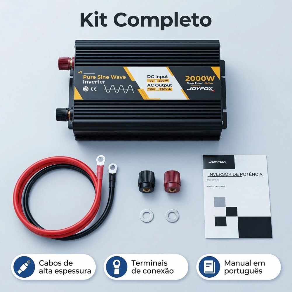 Inversor Onda Senoidal Pura 2000W 24V para 220V Conversor Energia Carro Casa com Tela LED e Proteção Completa