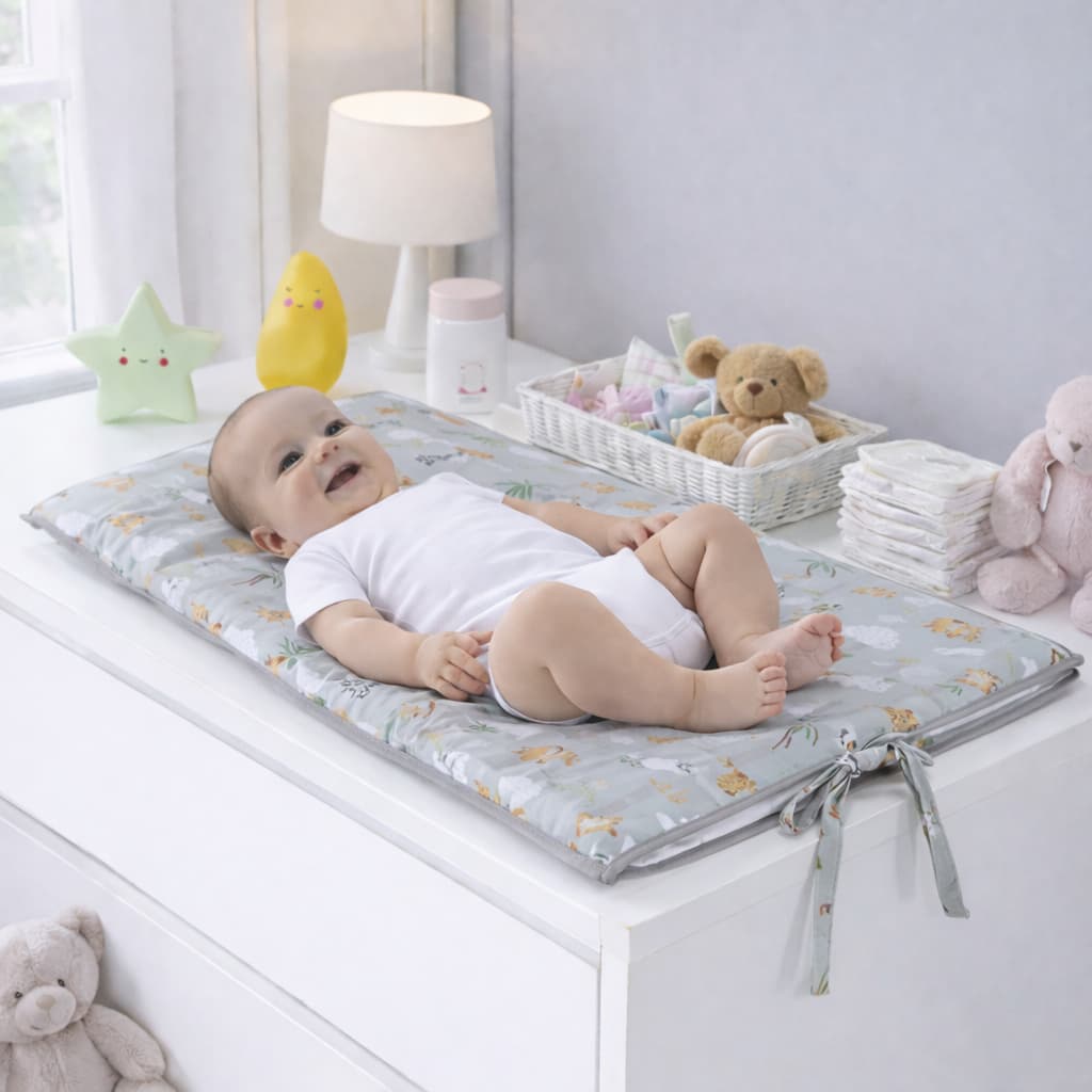 Trocador de Comoda de Bebê com Capa Plástica Removível Impermeavel Lavavel com Zíper Safari Cinza