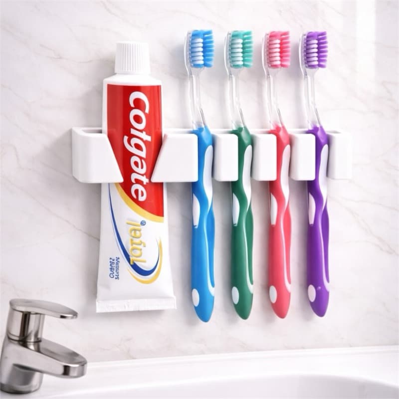 Porta Escova de Dente e Pasta Sem Furo Suporte de Parede Autoadesivo Banheiro