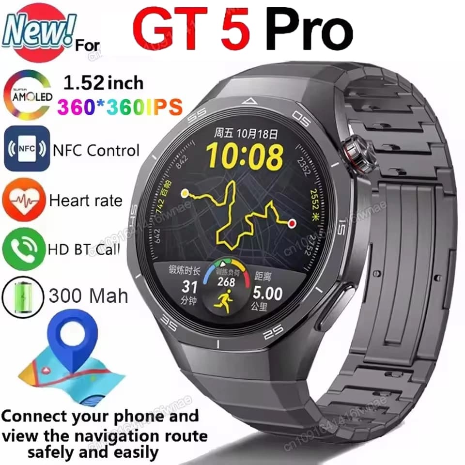2026 Para GT5 PRO GPS Relógio Smartwatch Masculino HD Tela AMOLED Freqüência Cardíaca
