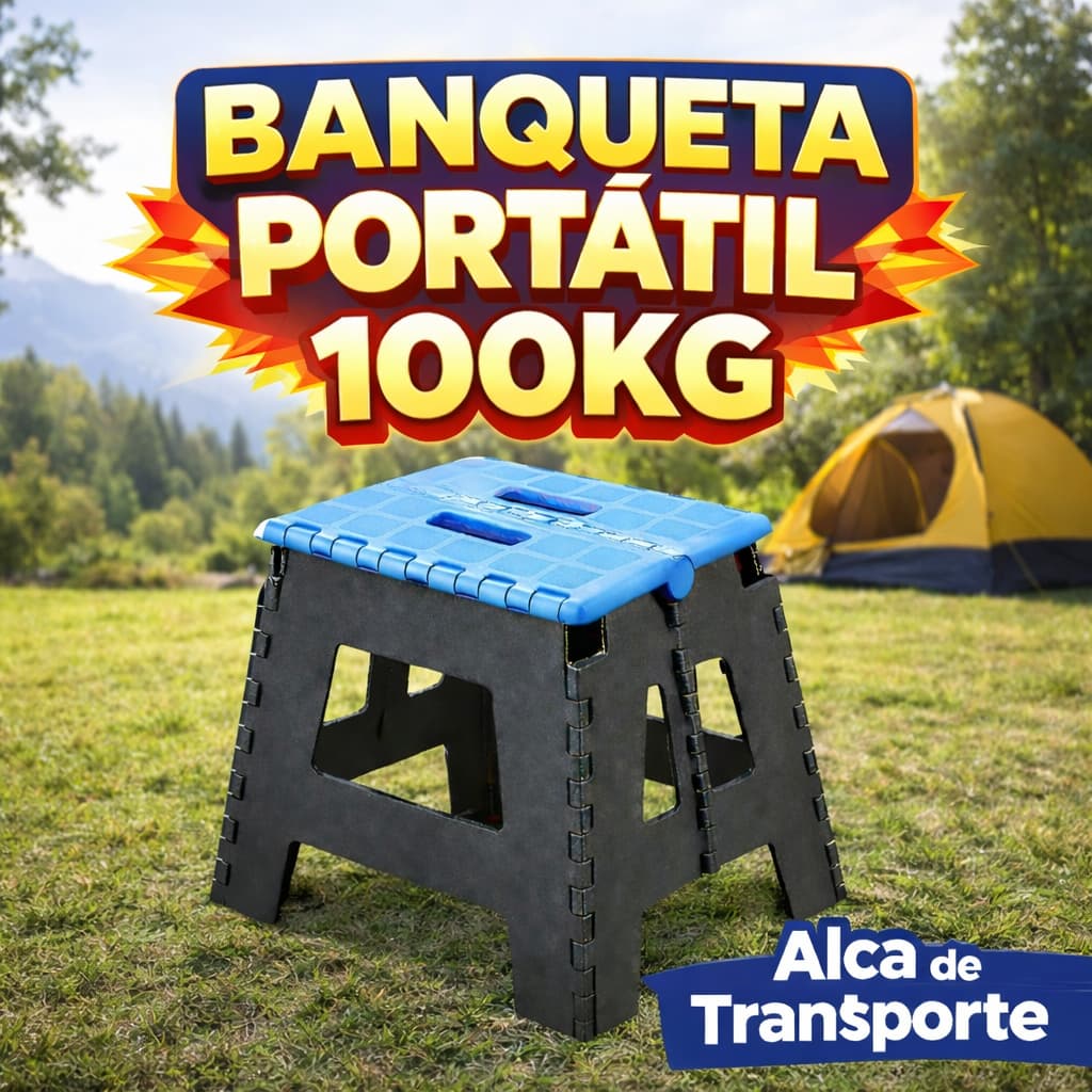 Banquinho Dobrável Banqueta até 100kg Retrátil Transporte PP Reforçado Resistente Camping Pesca Alta Qualidade