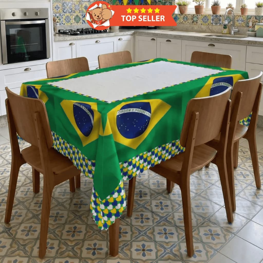Toalha de Mesa 6 Lugares 2,20x1,50 Copa do Mundo Estampa Brasil Retangular Mesa Posta