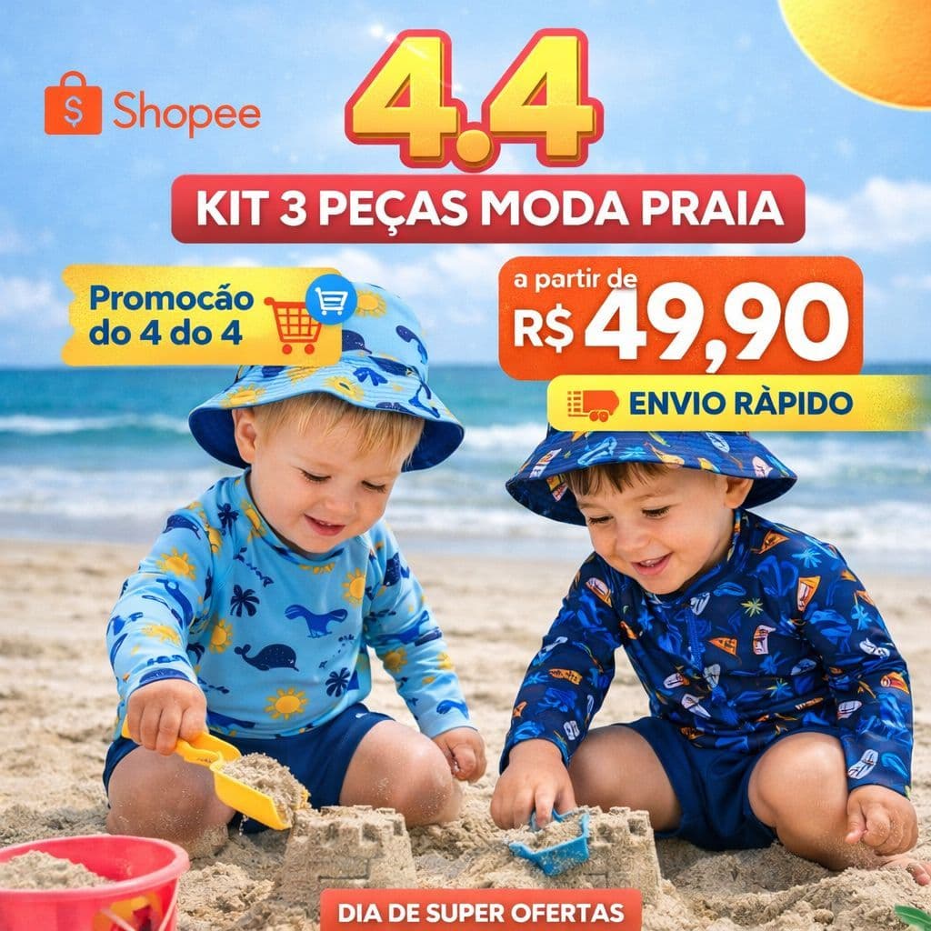 kit Bebê Blusa com Proteção Solar UV50 +Tapa Fralda( Sunga ) e Chapéu- Moda Praia e Piscina MeninosM ao 3