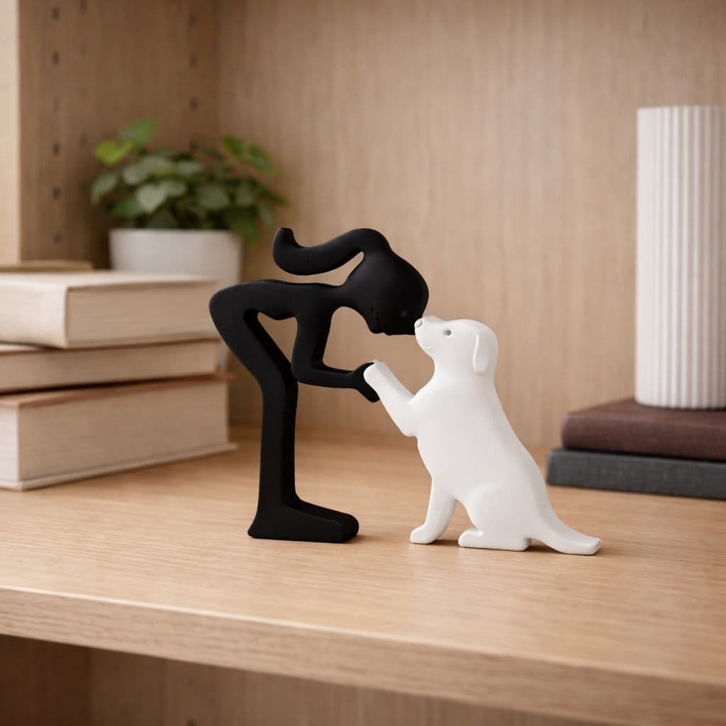 Peça Decorativa Menina com seu Cachorro - Presente para Amantes de Pets