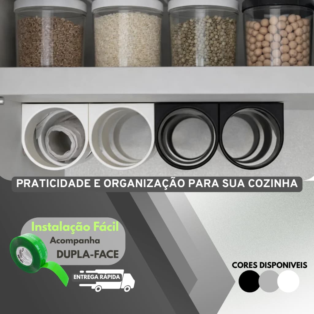 Suporte para Rolos de Cozinha - Organização Cozinha Espaço Armários