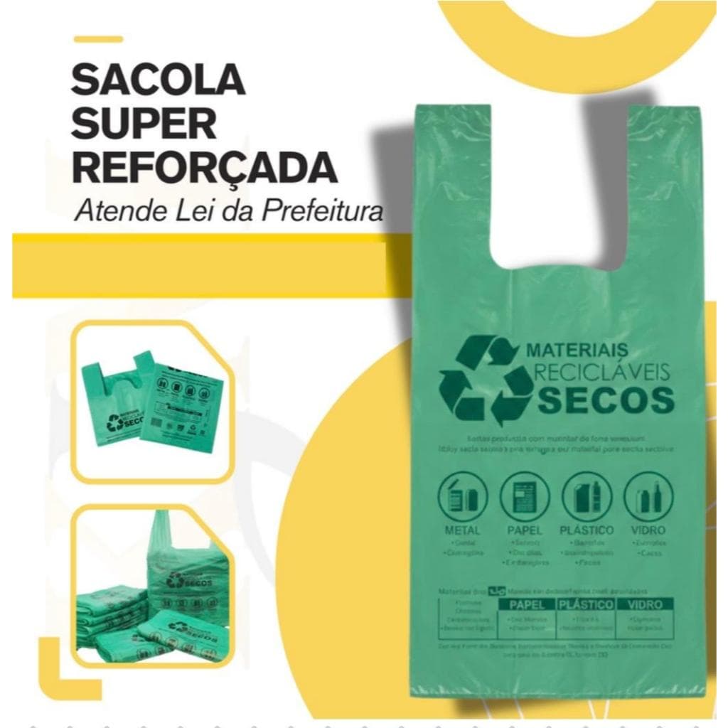 Sacola Plástica Super Reforçada   Biodegradável Verde Lei Prefeitura