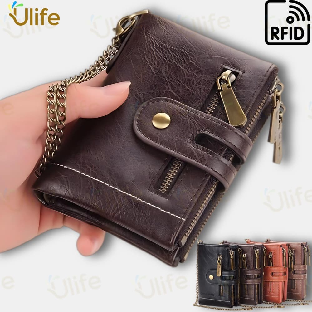Carteira Para Homens De Couro De Vaca Masculina Rfid Bifold Dompet Lelaki Bolsa De Dinheiro-UF