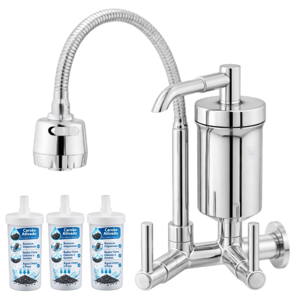 Torneira Com Filtro Gourmet  de Cozinha Tubo Flexível 1/4v Forte Lar