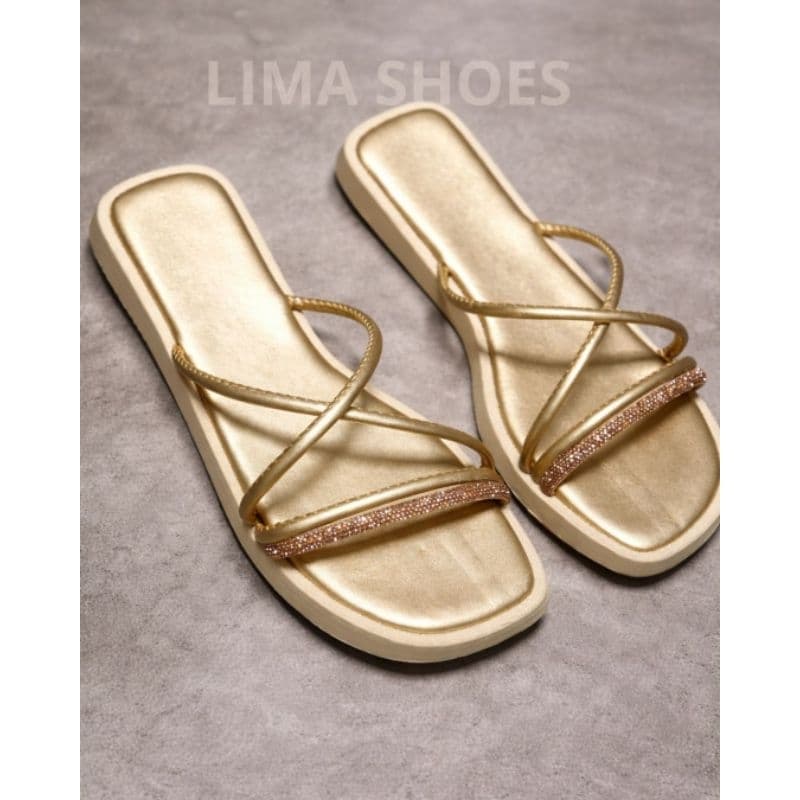 Sandália SLIDE Feminina leve e confortável fácil de calçar com tira brilhante Flatform