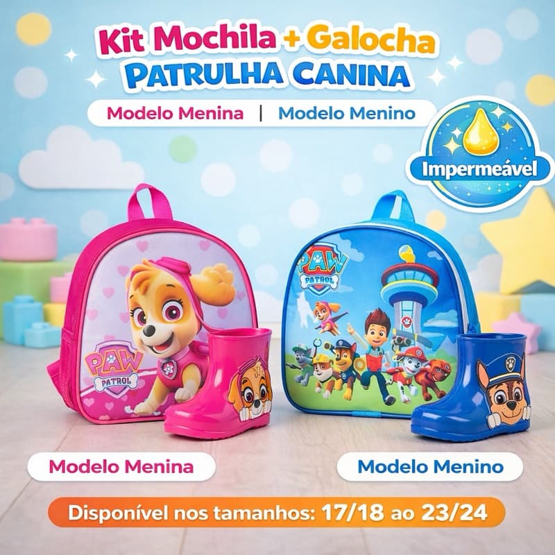 GALOCHA PATRULHA CANINA BABY GALOCHINHA CONFORTAVEL PARA CHUVA REF.11