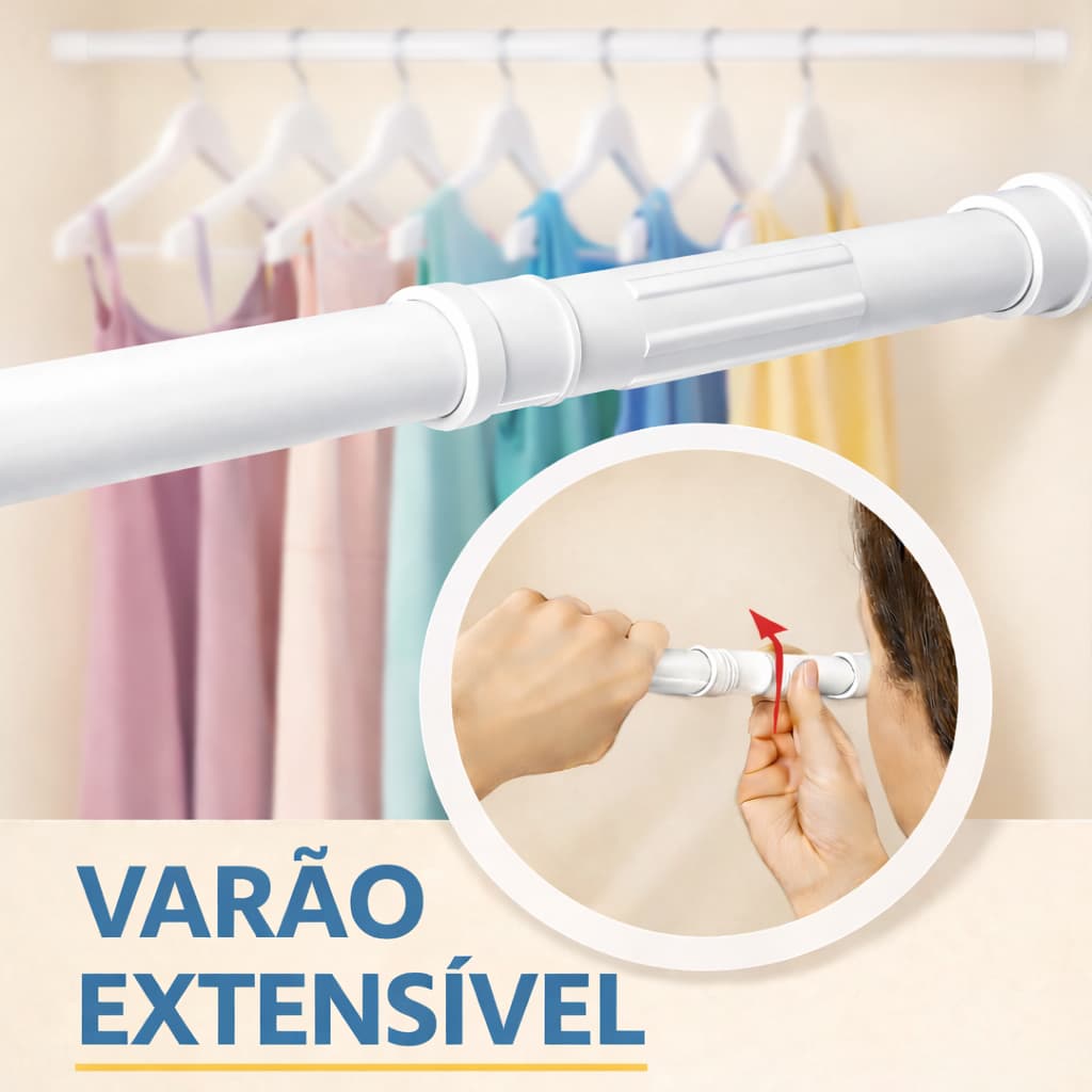 Varão Extensível Ajustável 45cm até 1,50mt Bastão Extensível Box Banheiro Suporte Extensor