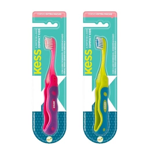 Escova Dental Infantil C/ Cabo Dobrável Kess Kids P/ Viagem