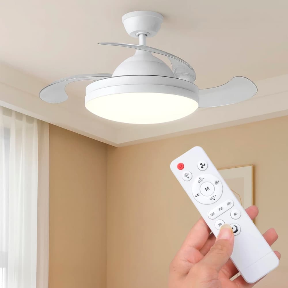 Ventilador de Teto Retrátil Luz Ajustável Silencioso Com Controle Remoto Moderno