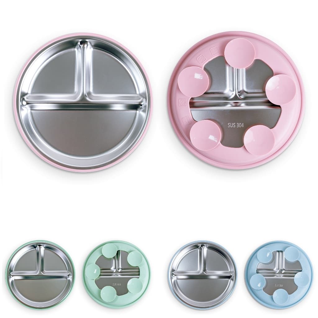 Prato Bebê Infantil Criança 3 Divisórias Inox Silicone Ventosas